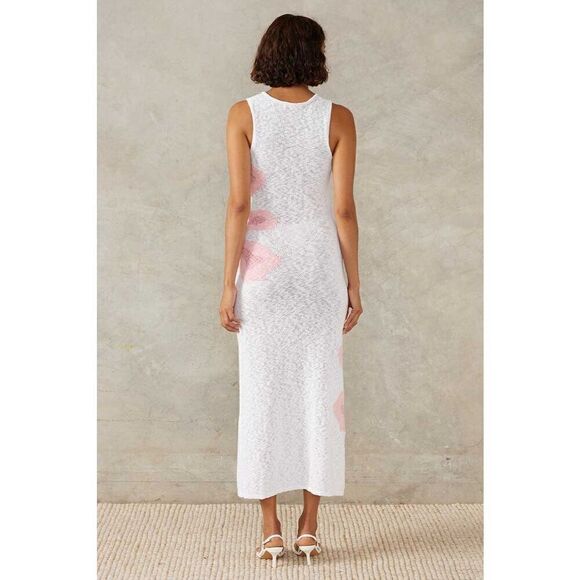 MON RENN BLOOM KNIT MIDI DRESS - WHITE / PINK Vacation Dress size S NWT$229 - Picture 5 of 9